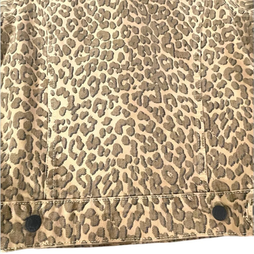 Lucky Brand Womens XS Leopard Denim Jacket The Tomboy Trucker Animal Print Brown - Picture 9 of 16